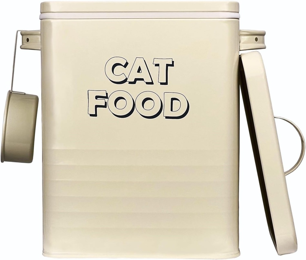 HOMION Cat food tin pets food storage box container canister lid with scoop Metal _Cream__ 18 x 15 x 25 cm _ Amazon_co_uk_ Pet Supplies