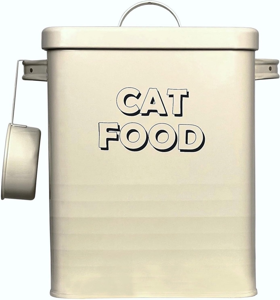 HOMION Cat food tin pets food storage box container canister lid with scoop Metal _Cream__ 18 x 15 x 25 cm _ Amazon_co_uk_ Pet Supplies