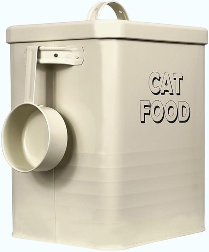 HOMION Cat food tin pets food storage box container canister lid with scoop Metal _Cream__ 18 x 15 x 25 cm _ Amazon_co_uk_ Pet Supplies